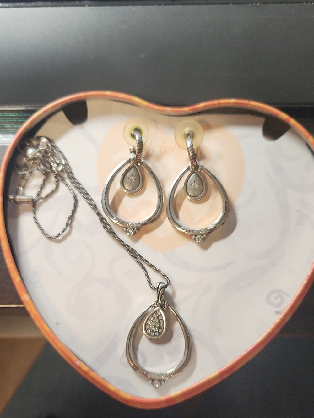 Brighton Silver Teardrop Pendant Necklace and Earrings Set - Silver